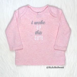 Carter’s heathered pink “I woke up this cute” tee